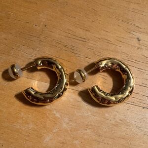 Gold Tone Alloy Hammered Half Hoop Earrings